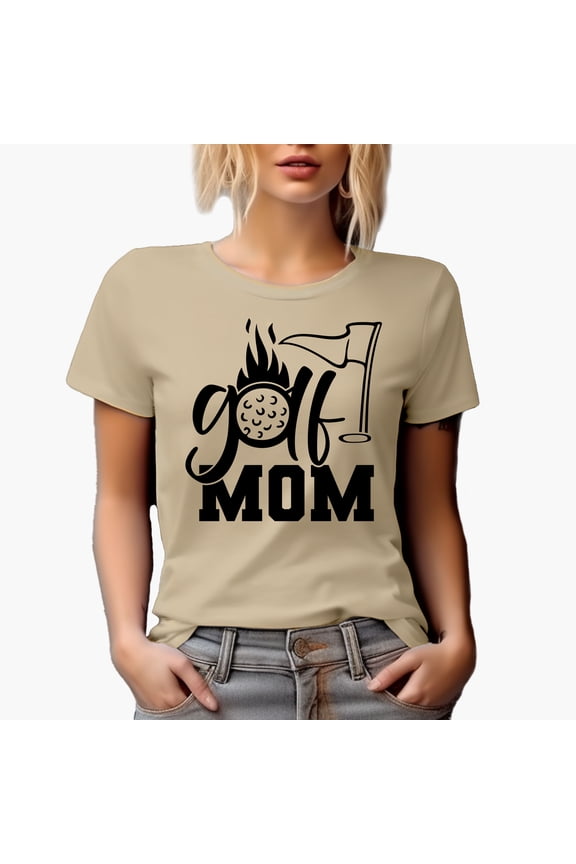 Golf Mom with a Ball & Flag, Mother or Wife Golf Player, Golfing or Golfer Themed Merch Gift, Tan T-Shirt, 3XL