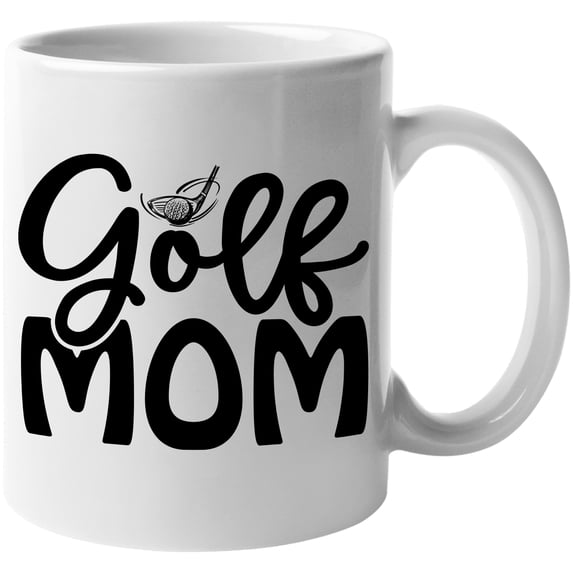 Golf Mom with a Club Hitting a Ball, Mother or Wife Golf Player, Golfing or Golfer Themed Merch Gift, White Ceramic 11oz Coffee Mug