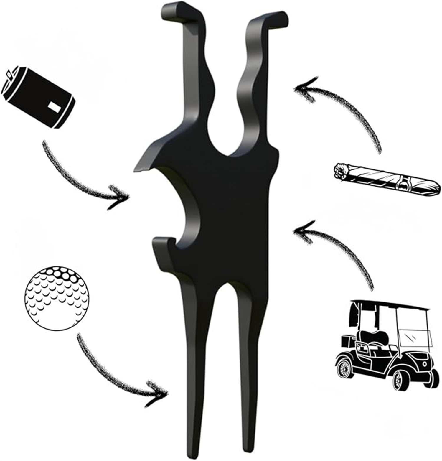 Golf Multi-Tool – Magnetic Cigar Holder for Golf Cart, Cigar Clamp, Beer Shotgun, Divot Tool and Ball Marker