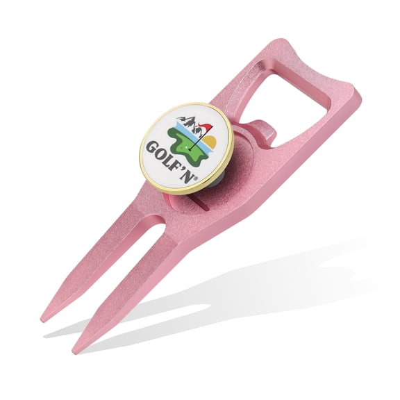 Golf'N Aluminum Golf Ball Divot Repair Tool - Magnetic Ball Marker, Groove Cleaner - Rose