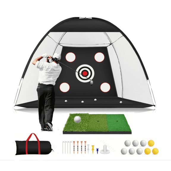 10x7ft Golf Net with Mat & Targets – 420D Oxford/Nylon Mesh, Complete Practice Set (Balls/Tees/Bag), for Driving & Chipping, Indoor/Outdoor, Perfect Gift for Golf Lovers