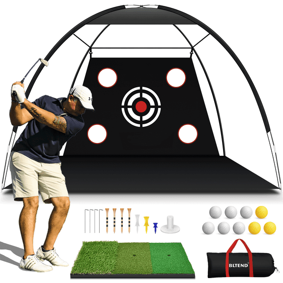 Golf Net, 10x7FT with Golf Practice Mat, Hitting Aid Nets for Backyard Driving Chipping Training Swing with Target Outdoor or Indoor– Gifts for Men/Dad/Him