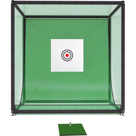 Golf Net Cage, 10X10X10FT Metal Frame Golf Simulators for Home and Backyard, Indoor & Outdoor Hitting Net, Black