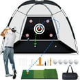 thumbnail image 1 of Golf Net with Practice Mat, 10 x 7 ft Golf Hitting Net for Outdoor Indoor Backyard Driving Chipping Swing Training, All-in-One Multi-Target Training Aid Practice Nets with Tri-Turf Mat, 1 of 8