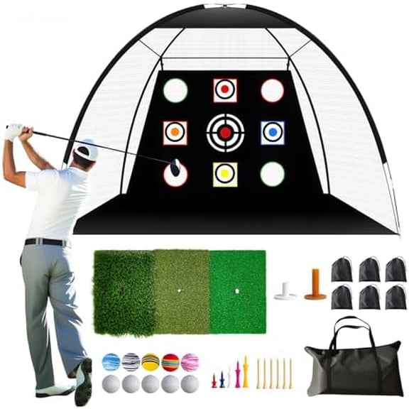 Golf Net Set with Tri-Turf Mat 10x7FT Golf Practice Net for Indoor Outdoor Training, Portable Golfs Accessories for Men, for Men & Lovers$$Sport & Recreation Other