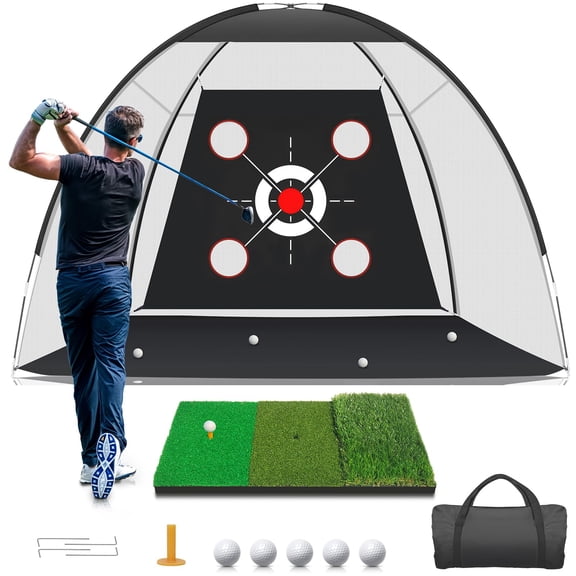 Golf Net With Practice Mat Hitting Aid Nets 10x7ft For Backyard Driving Chipping Swing Target Balls Outdoor Indoor Gifts Men Dad Him And Golfer