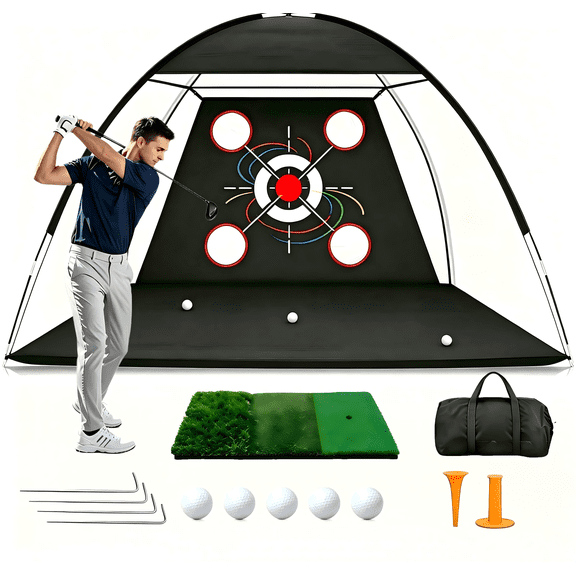 Golf Net with Practice Mat,Golf Hitting Aid Nets 10x7FT for Backyard Driving Chipping Training Swing,Gifts for Men Dad Him and Golfer