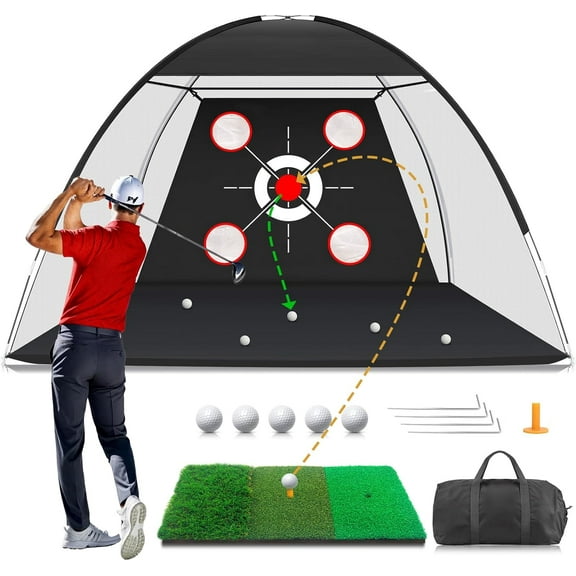 Golf Net with Practice Mat,Golf Hitting Aid Nets  for Backyard Driving Chipping Training Swing