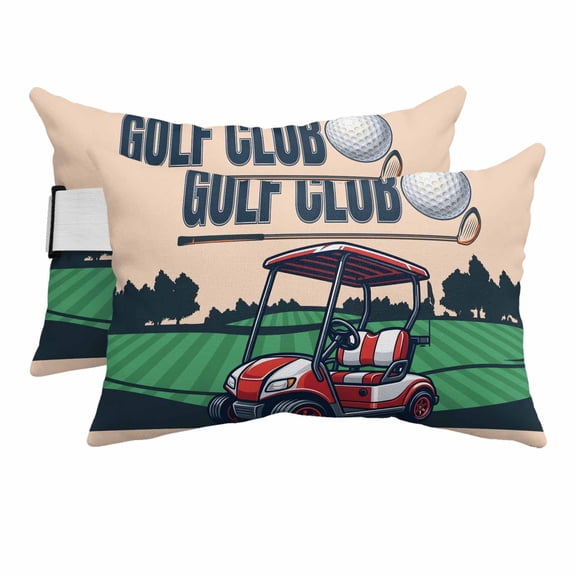 Golf Outdoor Pillows for Chaise Lounge Chair Beach Headrest Pillow Set of 2 Waterproof Lumbar Pillows with Insert&Adjustable Strap Cartoon Chic Sports Country Trees Artwork Pool Pillow 11"x16"