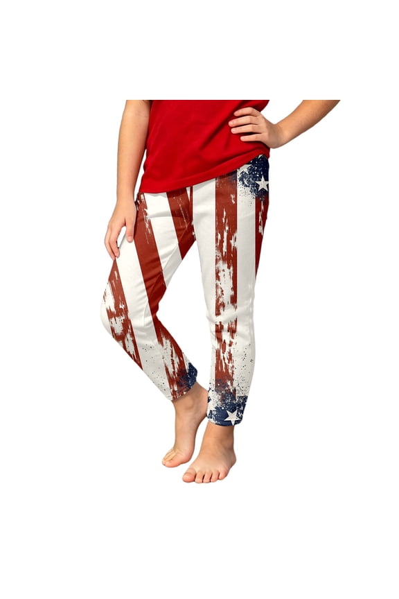Golf Pants Girl Trousers Usa Independence Day Print Stretchy Soft Control Beach Vacation Essentials,Beige,3-4 Years