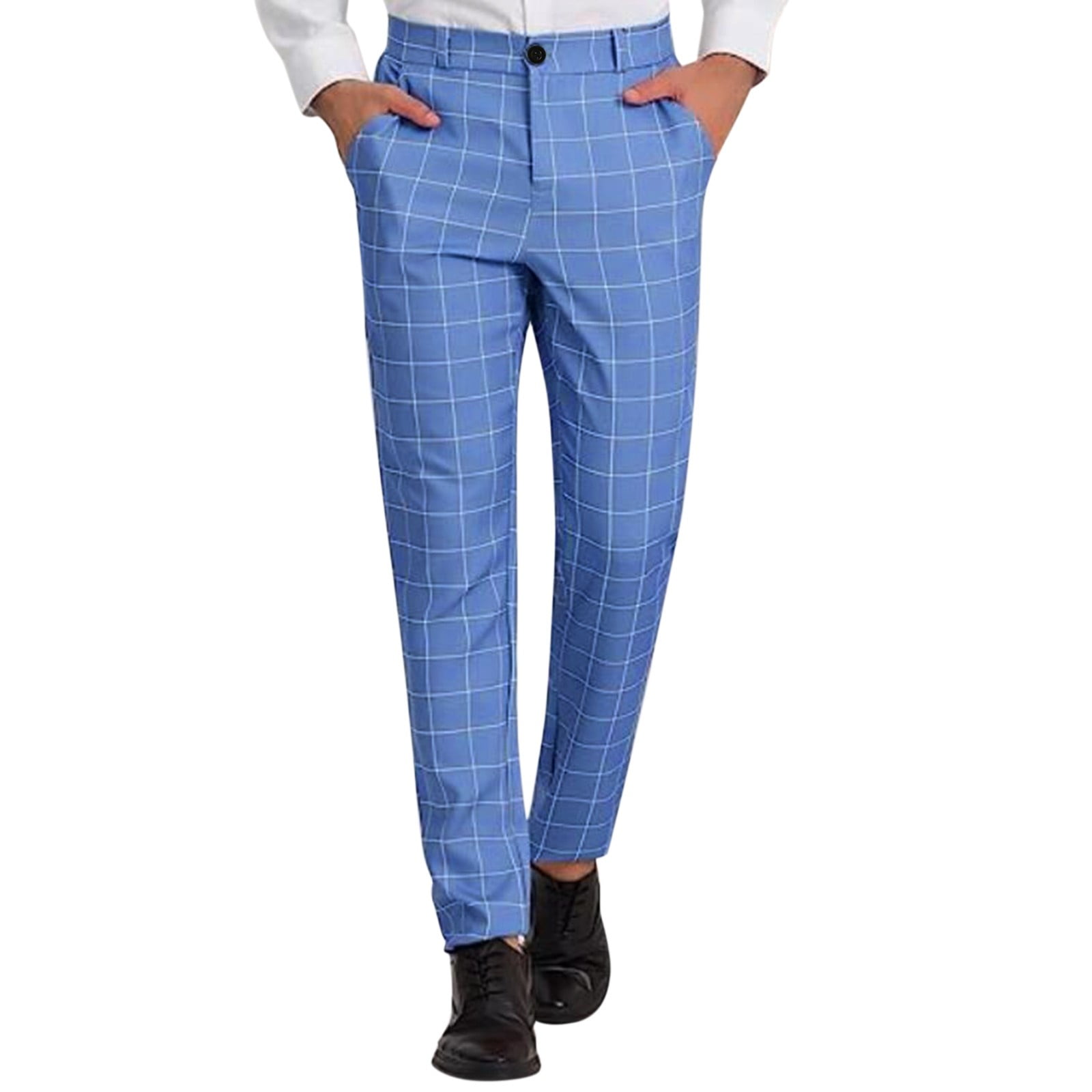 Buy Blue Mid Rise Check Print Trousers for Men