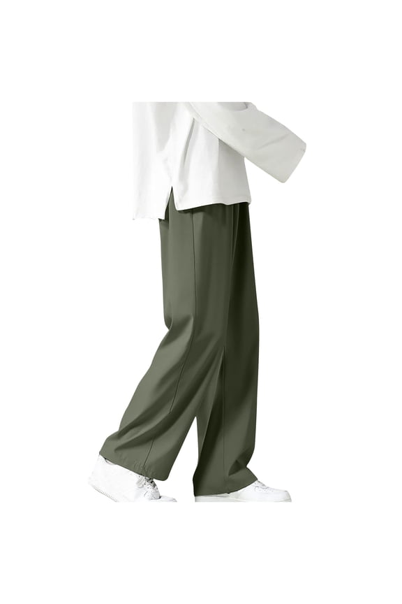 Golf Pants Men Men's Pleated Stitch Straight Leg Long Pants Loose Work Trousers Elastic Waist Loose Fit Yoga Pant Beach Trouser with Pockets Lightweight Summer Pants Casual Beach Trousers
