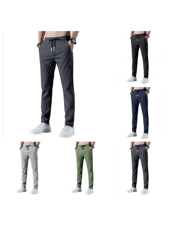 Golf Pants Men Straight Fit Trousers Fashion Running Tapered Jogger Pants Summer Breathable Cool Ice Silk Clothes Dark Gray L