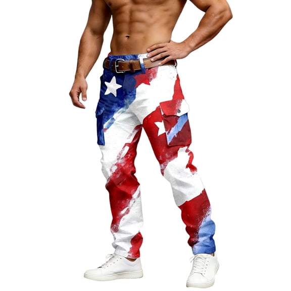 Golf Pants Men Trousers Patriotic Independence Day Print Relaxed Fit Mens Plus Size Jeans,Red,3XL