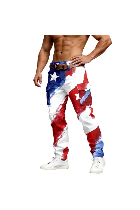 Golf Pants Men Trousers Patriotic Independence Day Print Relaxed Fit Mens Plus Size Jeans,Red,3XL