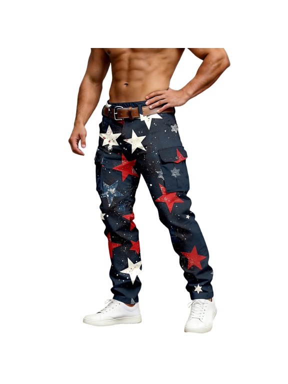 Golf Pants Men Trousers Patriotic Print Daily Wear Activities Bussiness Pants for Men,Black,XL