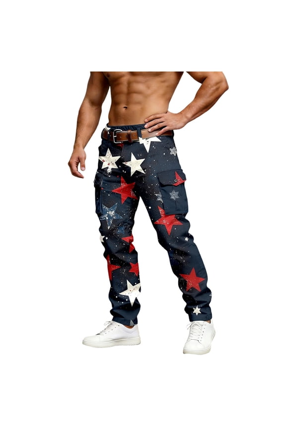 Golf Pants Men Trousers Patriotic Print Daily Wear Activities Bussiness Pants for Men,Black,XL
