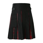 Golf Pants Mens Fashion Casual Scottish Style Plaid Contrast Pocket Pleated Skirt Red