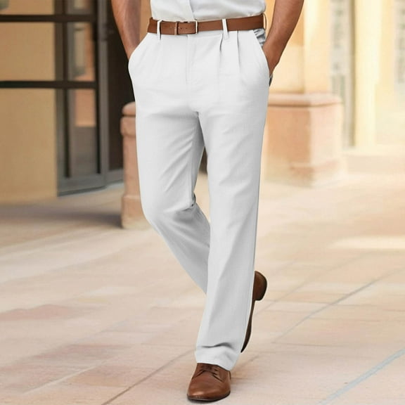 Golf Pants for Men with Pockets Straight Leg Business Work Dress Pant Mens Casual Solid Color Lightweight Mid Waisted Office Trousers