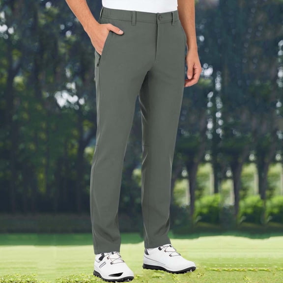 Golf Pants for Men with Zipper Pockets Straight Leg Mid Waisted Trousers Mens Business Casual Solid Color Waterproof Stretchy Workout Jogging Pant