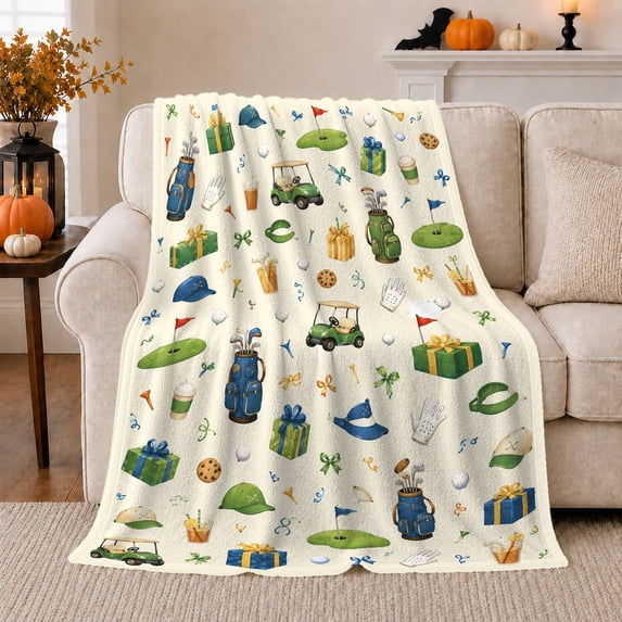 Golf Party Celebration, Playful Golf Art Scene, Warm Flannel Blanket for Clubhouse and Game Room with Detailed Artwork, Golf Lovers Father's Day Gift, Artistic Home Decor