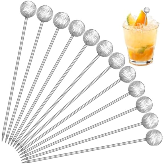 Golf Party Decor 12 Pcs Metal Golf Ball Cocktail Picks 4.7 Inch Reusable Cocktail Stirrer Metal Picks for Drink Appetizers Sandwich Fruit Skewers Catered Events Buffet Party Holiday Supplies