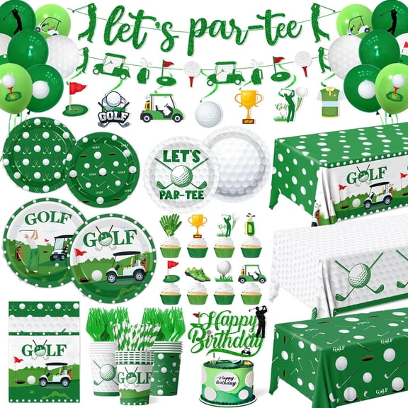Golf Party Decorations, All-in-1 Golf Birthday Decorations with Let's Par-Tee Plates Napkins Cake Topper Cupcake Topper Tablecloth and Banner for Sports Themed Birthday Baby Shower, Serve 24 Y114