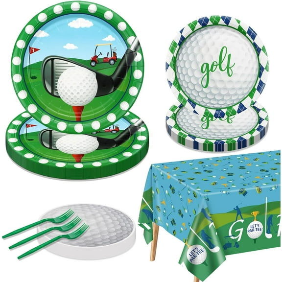 Golf Party Supplies for 20 Guests, Disposable Tableware Set Includes Golf Paper Plates, Golf Ball Napkins, Forks, Tablecloth for Men Golf Fans Birthday Party Decor Golf Sports Party Decorations
