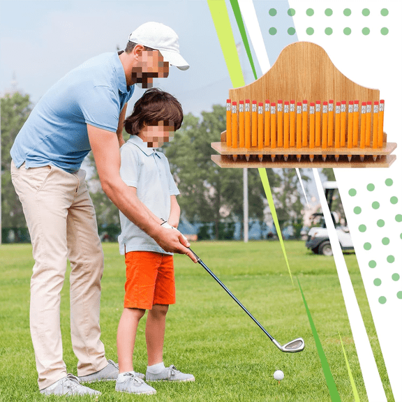 Golf Pencil Display Case Bamboo Wall Mount Golf Pencil Holder Storage, Holds 25 Pens for Home Office Father Dad Grandpa Birthday Father's Day Sports Gifts (Holder Only)$$Office