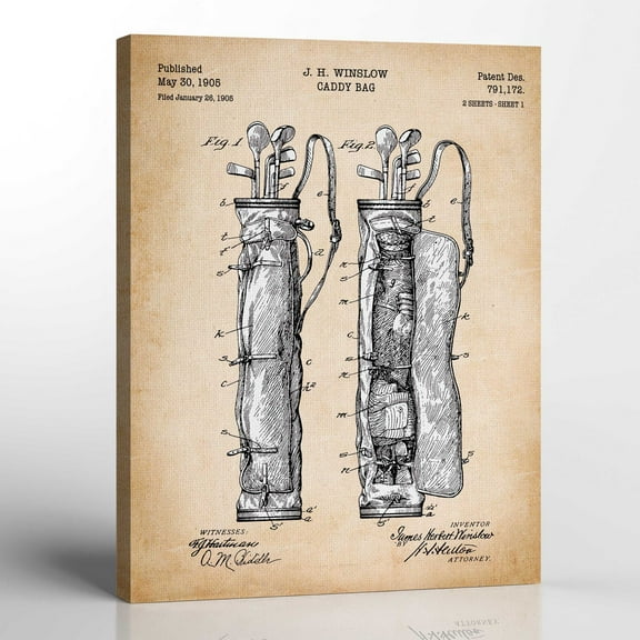 Golf Pictures Wall Decor, Golf Bag Patent Canvas Print, Ready To Hang for Living Room Home Wall Art, C2325a-16x20