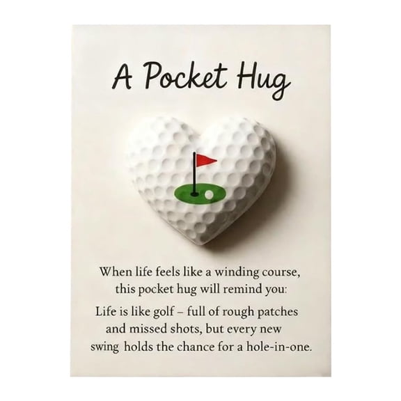 Golf Pocket Hug, Sports-Themed Pocket Hug, Heart Shape Golf Ball with Inspirational Card, Keepsake for Lovers, Support for Him or Her, Valentine's Day Gifts