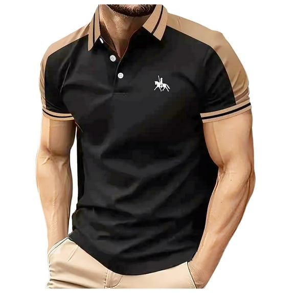 Golf Polo Men Crew Neck Color Blocked Black Polo Shirts for Men Slim Fit Print Casual Vintage Classic Golf Shirt Athletic Fit Casual Tops