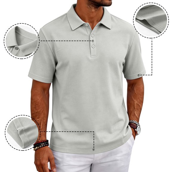 Golf Polo Shirts for Men Contrast Collared Short Sleeve Polo Shirts Button Down Solid Color Shirt Fashionable Business Athletic Casual Golf Shirt,Gray S