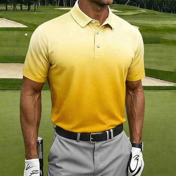 Golf Polo Shirts for Men Soft Touch Gradient Print Top for Weekend Club, Casual Business Lightweight Tees