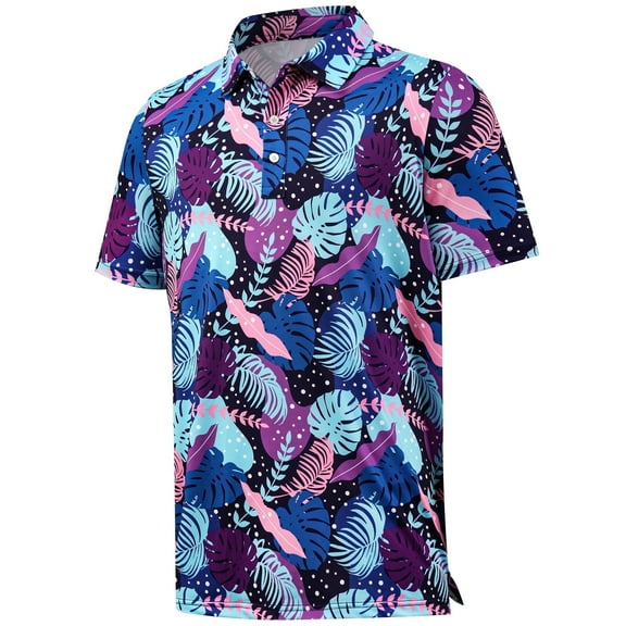 Golf Polo Shirts for Men with Collar Short Sleeve Dry Fit Casual Wear UPF 30 Purple L