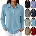 thumbnail image 1 of Golf Polo Shirts for Women Long Sleeve Trendy Button Down Waffle Textured Top Dressy Fashion Solid Color Fall Tops,L,Sky Blue, 1 of 8