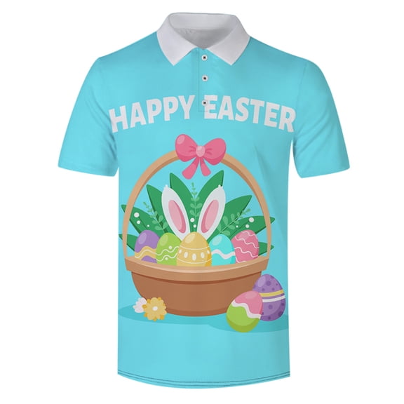 Golf Polos for Men Shirts Easter Bunny Egg Festival Digital 3D Printed Men'S Clothing