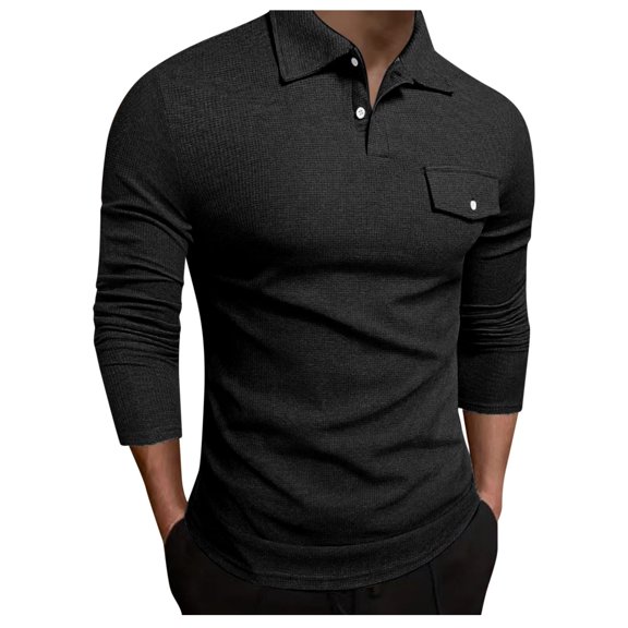 Golf Polos for Men Shirts Spring Winter Solid Color Lapel Long Sleeve Button Neck Striped Oversized Men'S Clothing