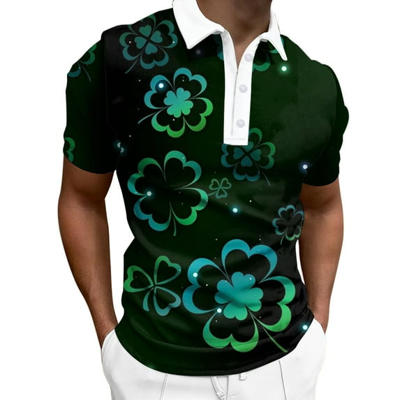 Golf Polos for Men Shirts St.Patrick Day Fashion Casual Print Lapel Men'S Clothing