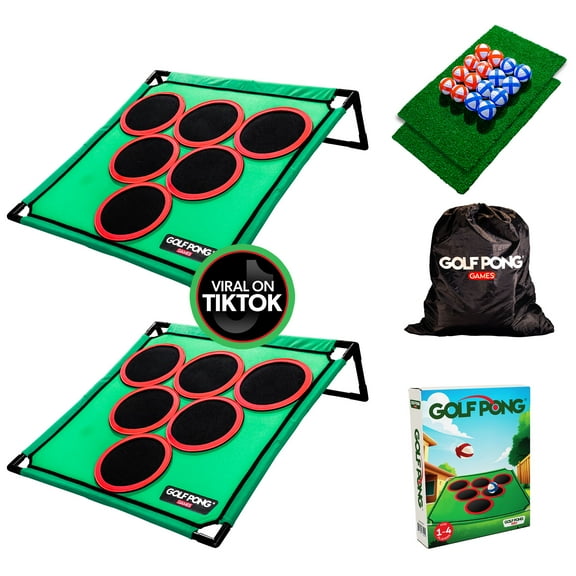 Golf Pong Versus – Backyard Golf Game with 16 Chipping Velcro Balls & Mat, Yard and Outdoor Games for Adults & Family, Indoor Golf Set for Home, Beach or Party, Lawn Games for Adults & Family Outdoor