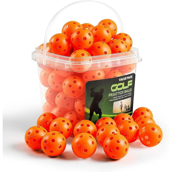 Golf Practice Balls Plastic Value 50 Pack and Golf Ball Bucket with Handle, Limited Flight s Ball, Indoor Outdoor Backyard Garden Driving Range Use