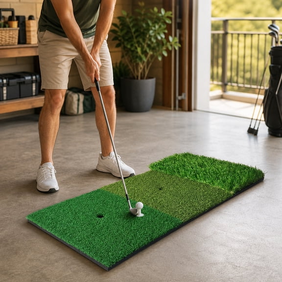Golf Practice Mat 12x24 Inch 3-in-1 Artificial Turf Hitting Mat with EVA Base Portable Training Pad for Indoor Outdoor Use