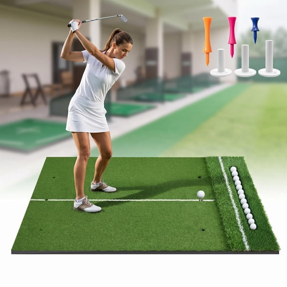Golf Practice Mat 5x4 – 10mm EVA Dual Turf Surface, Realistic Fairway & Rough, 3 Tees & Ball Tray