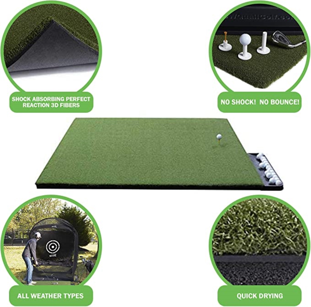 GoSports Golf 5x4 Hitting Mat Includes 3 Rubber Tees, Green