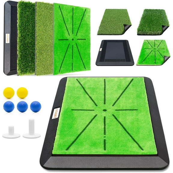 Golf Practice Mat with Swing Path Feedback and Non-Slip Rubber Base