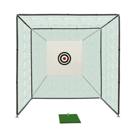 Golf Practice Net Cage 10x10x10ft, Metal Frame Hitting Net Kit Indoor Outdoor, Golf Training Aids with Target & Mat
