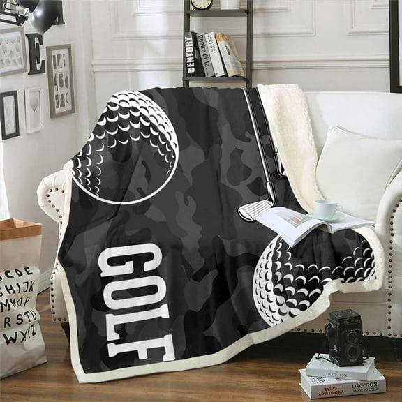 Golf Print Throw Blanket for Bed Couch Black Camo Fleece Blanket Kids Boys Teens Camouflage Sherpa Blanket Twin Sports Themed Blanket,Golf Balls Gaming Plush Blanket Microfiber Flannel Blanket