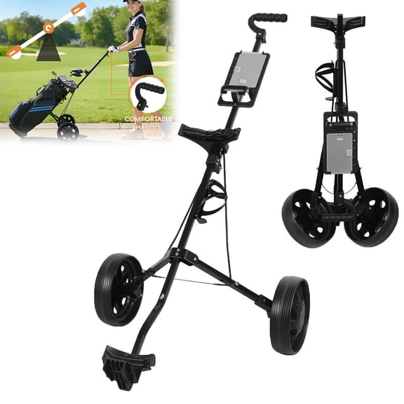 Golf Push Cart, 2 Wheel Golf Pull Cart, Foldable Walking Golf Cart with Wear-resistant PP Wheels, Tee Holder, Storage Scoreboard, Ball Mount