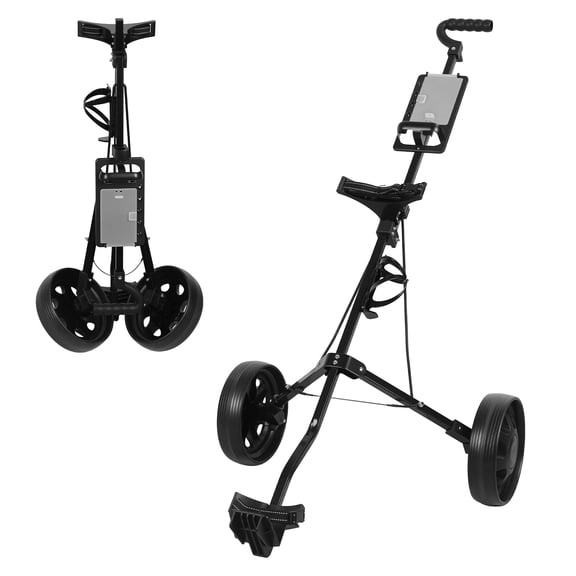 Golf Push Cart, 2 Wheel Golf Trolley, Foldable Walking Golf Cart with Wear-resistant PP Wheels, Tee Holder, Storage Scoreboard, Ball Mount