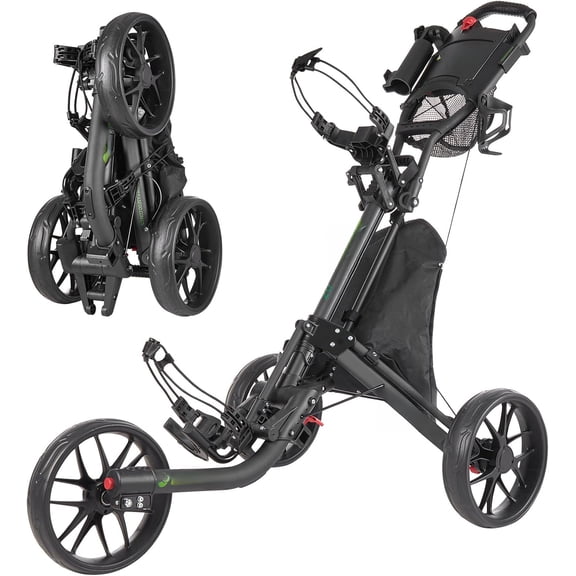 Golf Push Cart 3 Wheel : Golf Bag Cart Foldable with Phone Holder/Cup/Umbrella Holder Compact Golf Pull Carts Quick Fold Golf Caddy Push Carts with Large Wheelbase for Different Terrain
